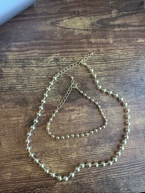 Uncommon James Polished Gold Bead Necklace and Bracelet Set